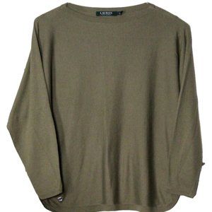 LAUREN RALPH LAUREN SWEATER ladies size S olive green silk blend boat neck